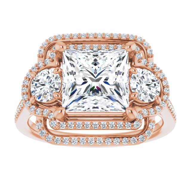 3-stone + Double-Halo CZ Ring with Princess/Square Cut Center & Thin ...