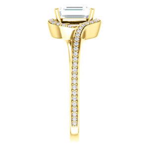 CZ Ring- Emerald Cut Bypass with Twisting Pavé Band – Cubic Zirconia CZ