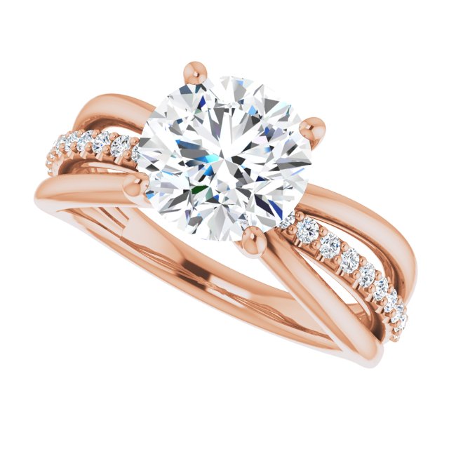 The Rissa Round Cut CZ Engagement Ring with Tri-Split Accented Band ...