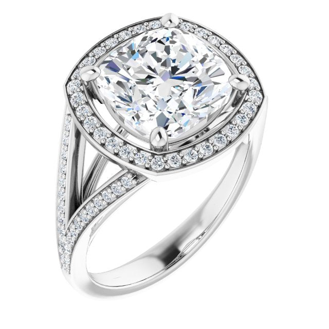 Cathedral-Halo Cushion Cut Cubic Zirconia Ring with Split-Shared Prong ...