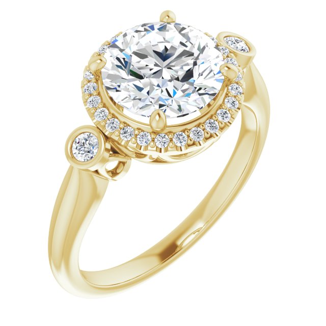 The Adoración Round Cut Ring with Halo & Twin Round Bezel Accents ...