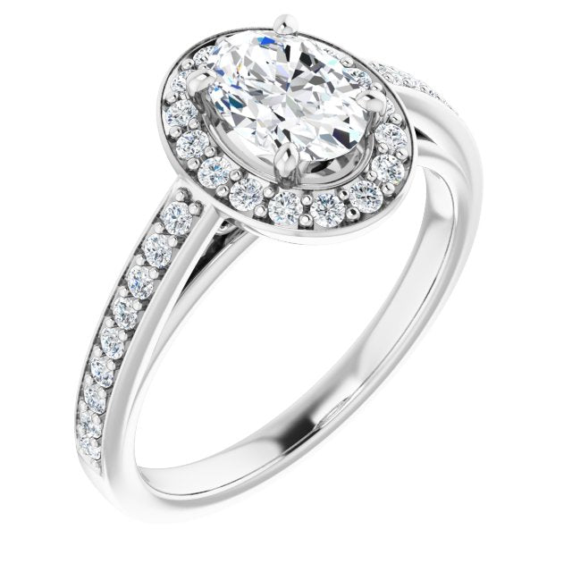 CZ Engagement Ring - Oval Cut with Halo and Sculptural Trellis – Cubic ...