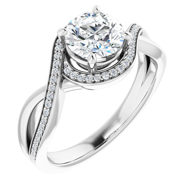 Bypass-Halo-Accented Round Cut Ring with Twisting Split Shared Prong ...