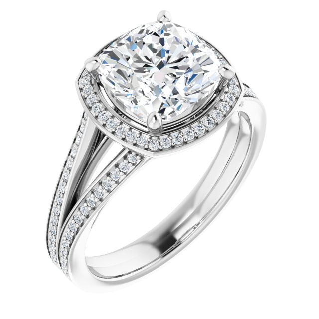 CZ Engagement Ring Cushion Cut Design with Split-Band Shared Prong and ...