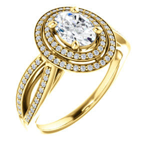 Cubic Zirconia Engagement Ring- The Shannan (Customizable Cathedral-set Oval Cut 2x Halo with Split-Pavé Band)