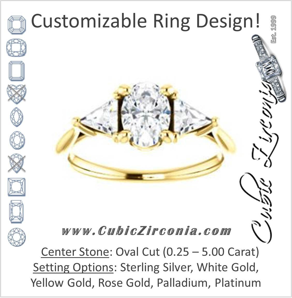 CZ Engagement Ring- The Prisma (3-Stone Oval Center Triangle Accent) –  Cubic Zirconia CZ