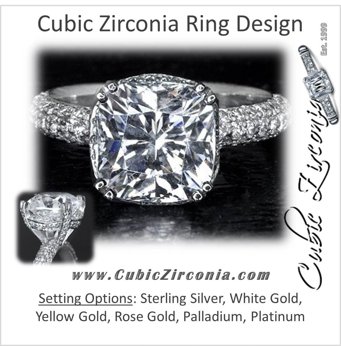 CZ Ring- The Wende, Cushion Cut Pave 