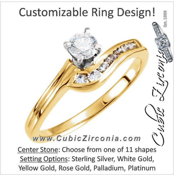 Cubic Zirconia Engagement Ring- The Shelley (Customizable Center with Petite Channel Accents)