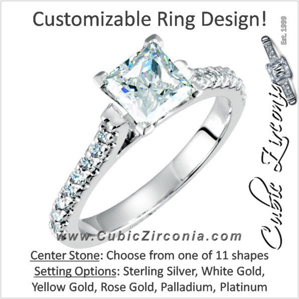 Cubic Zirconia Engagement Ring- The Chandra (Customizable with Faux Round Pavé Band)