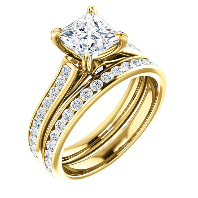 CZ Wedding Set w/ Tabitha engagement ring (Customizable Round Channel ...