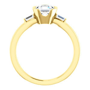 Bezel-set Asscher Cut 3-stone CZ Engagement Ring w/ Baguette Accents ...