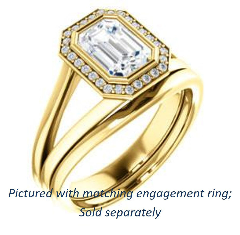 CZ Ring- Bezel Cathedral-style Emerald Cut with Halo & V-Split Band ...
