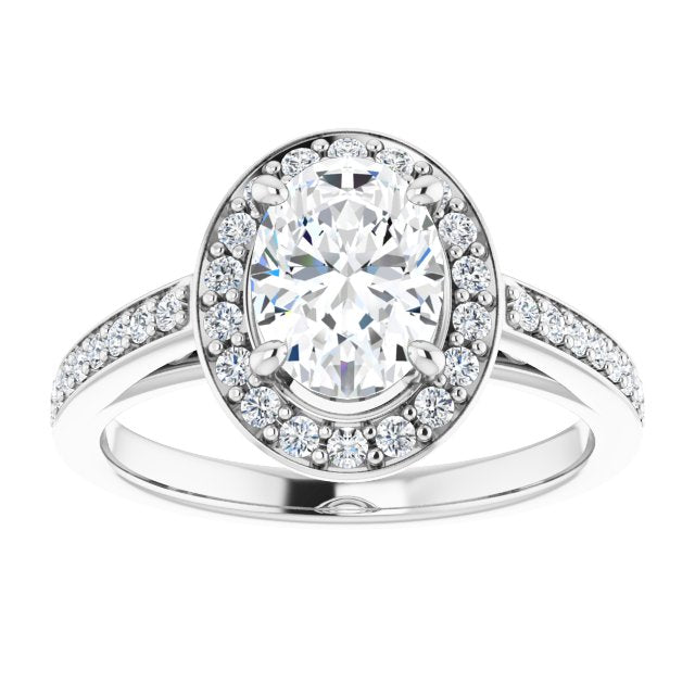 CZ Engagement Ring - Oval Cut with Halo and Sculptural Trellis – Cubic ...