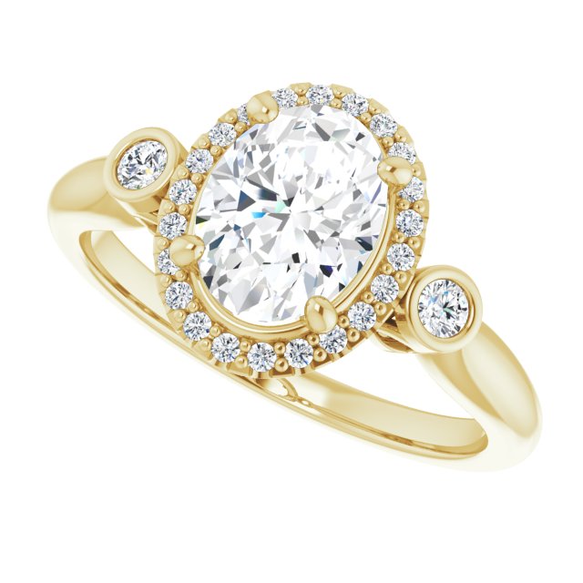 The Adoración Oval Cut Ring with Halo & Twin Round Bezel Accents ...