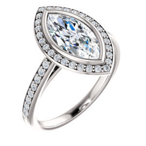 Cubic Zirconia Engagement Ring- The Samira (Customizable Halo-style Marquise Cut with Under-Halo Trellis and Thin Pavé Band)