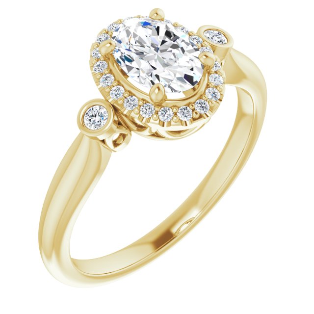 The Adoración Oval Cut Ring with Halo & Twin Round Bezel Accents ...