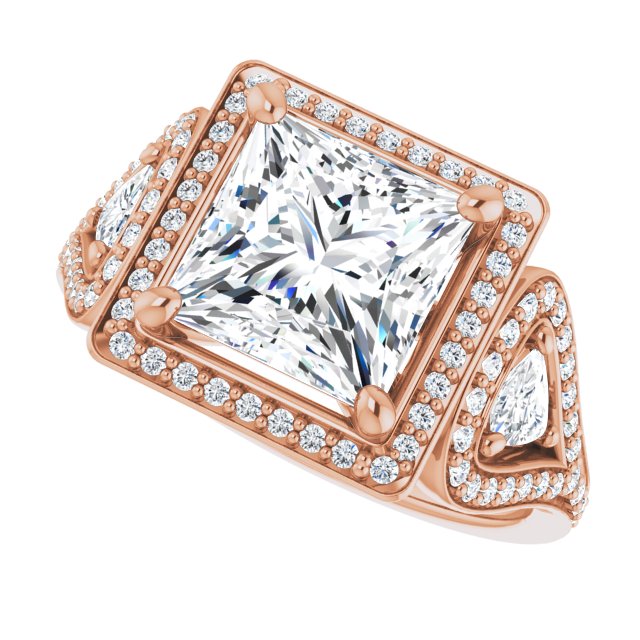 Cathedral Princess/Square Cut Ring with 2 Trillions, Halo & Split ...