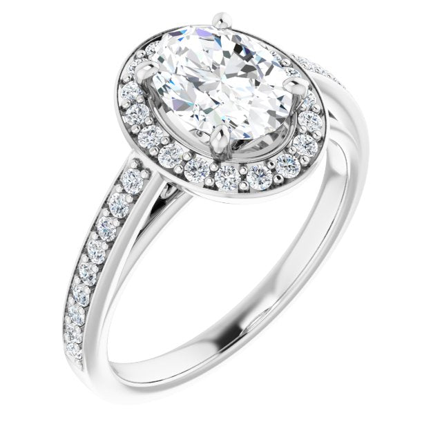 CZ Engagement Ring - Oval Cut with Halo and Sculptural Trellis – Cubic ...