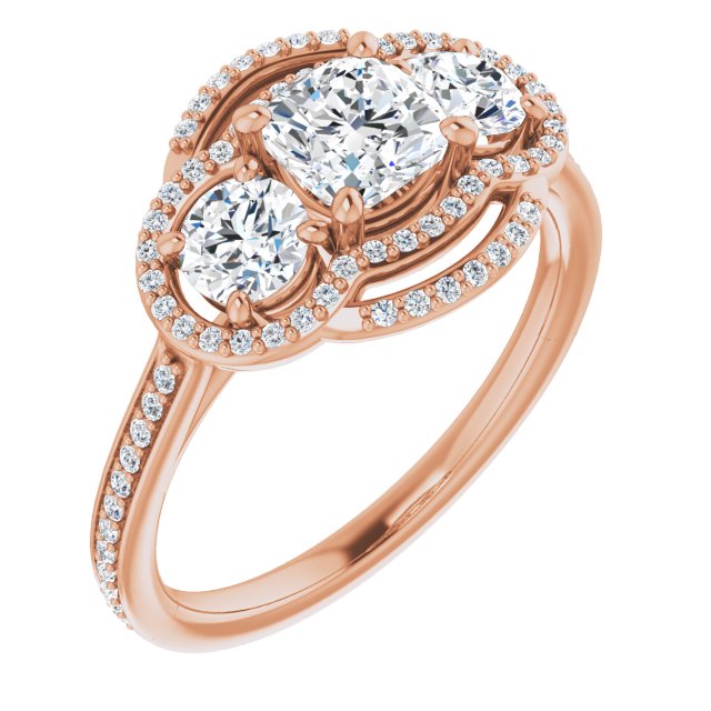 3-stone + Double-Halo CZ Ring with Cushion Cut Center & Thin Band ...