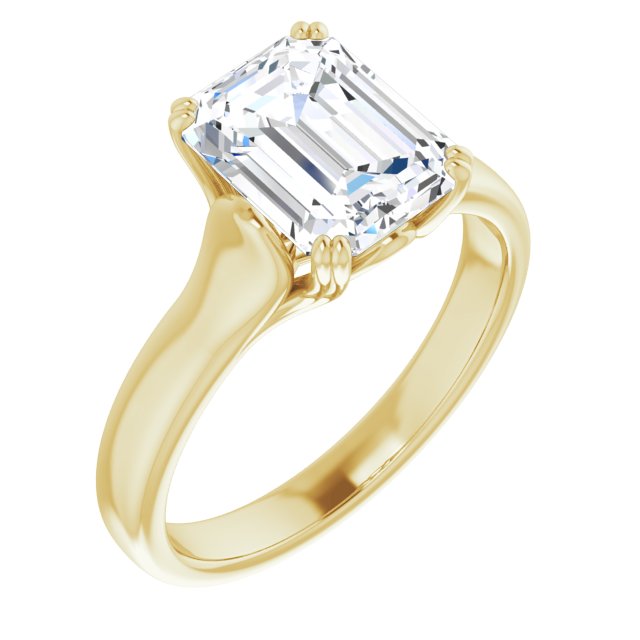 CZ Engagement Ring Emerald Cut Solitaire with Under-trellis Design ...