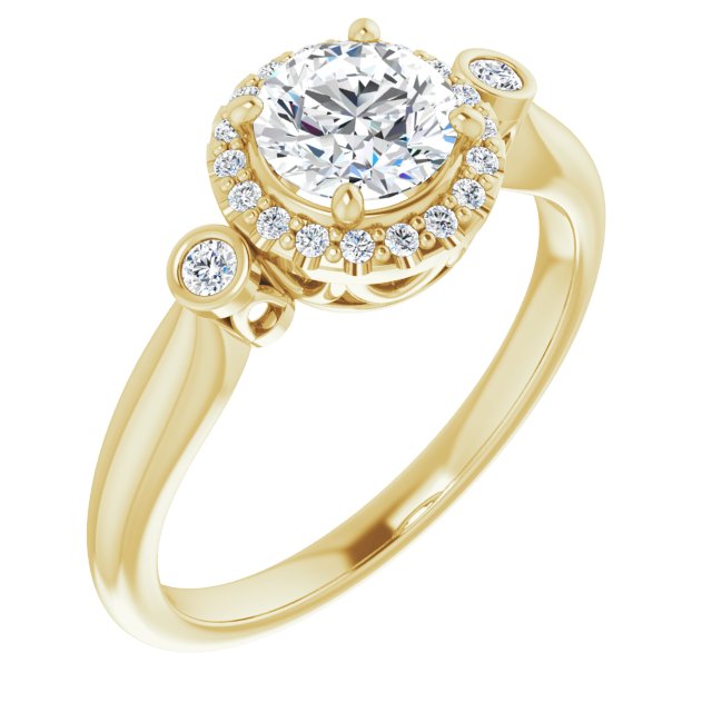 The Adoración Round Cut Ring with Halo & Twin Round Bezel Accents ...