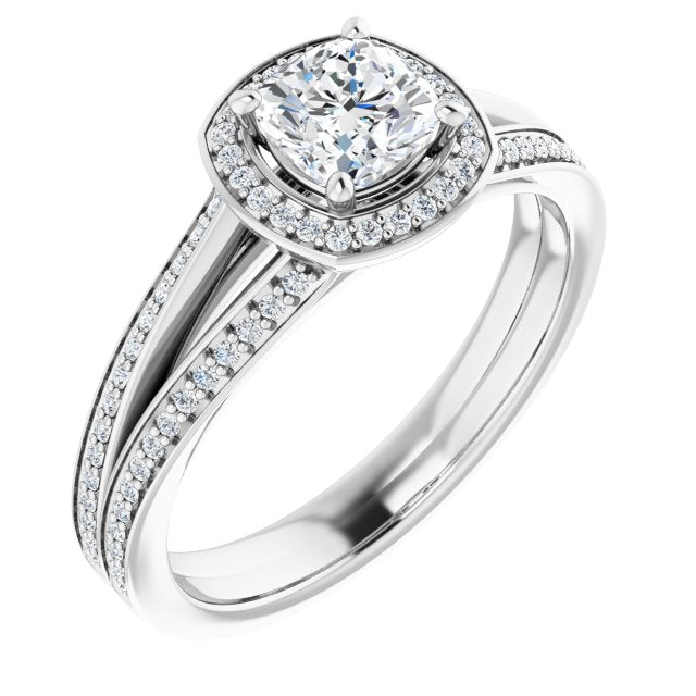 CZ Engagement Ring Cushion Cut Design with Split-Band Shared Prong and ...