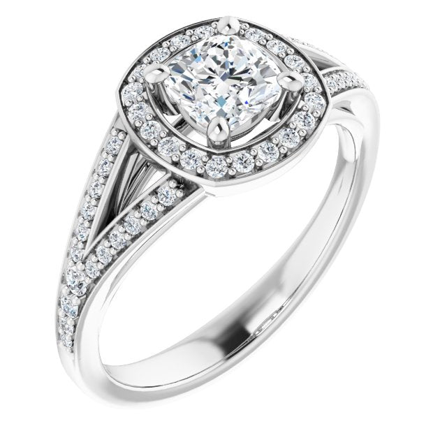 Cathedral-Halo Cushion Cut Cubic Zirconia Ring with Split-Shared Prong ...