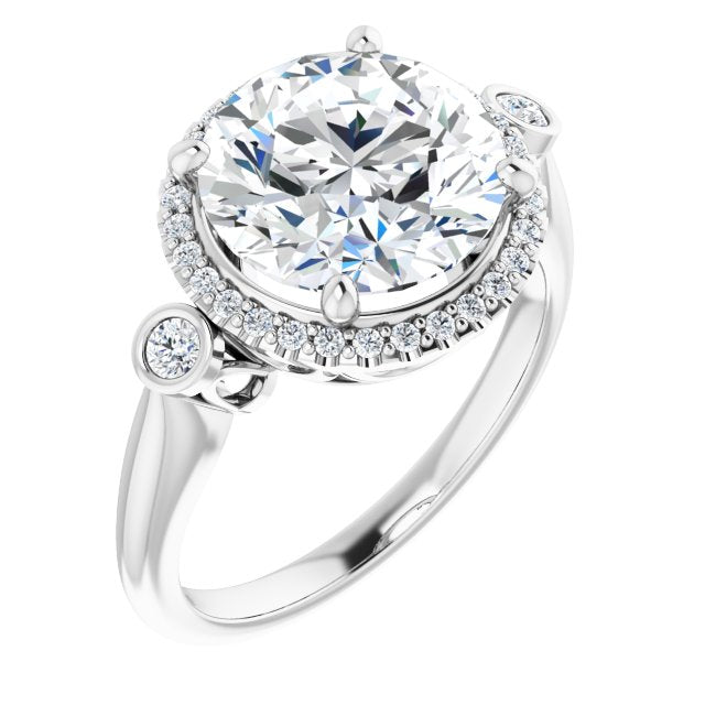 The Adoración Round Cut Ring with Halo & Twin Round Bezel Accents ...