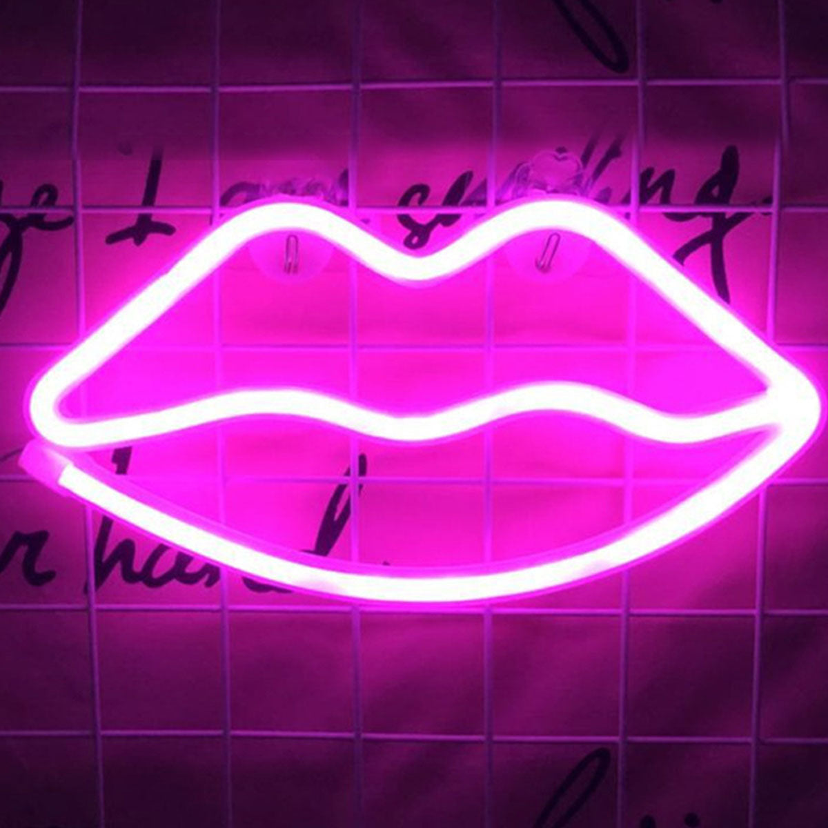 Pink Lip LED Neon Sign - LED Neon Light Wall Signs Battery or USB Oper ...