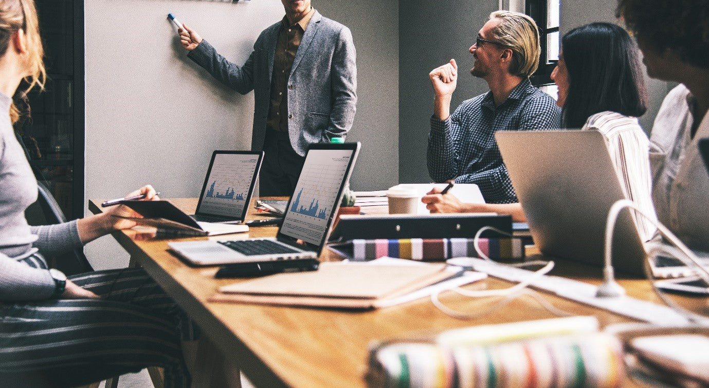 Employees at a business meeting