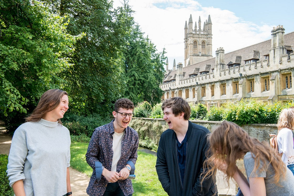 Students and tutors socializing in Oxford on the summer school
