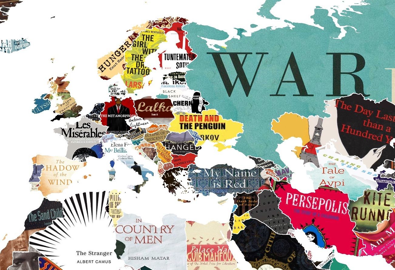 Map of Europe with most popular novels