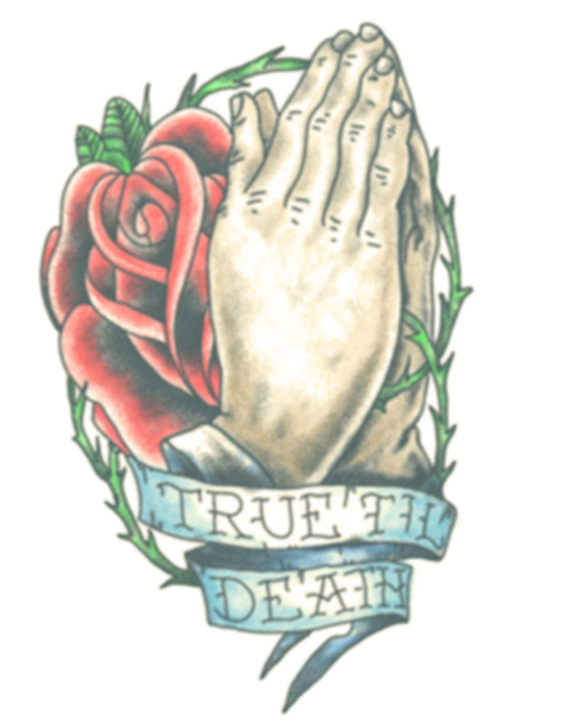 praying hands with rose drawing