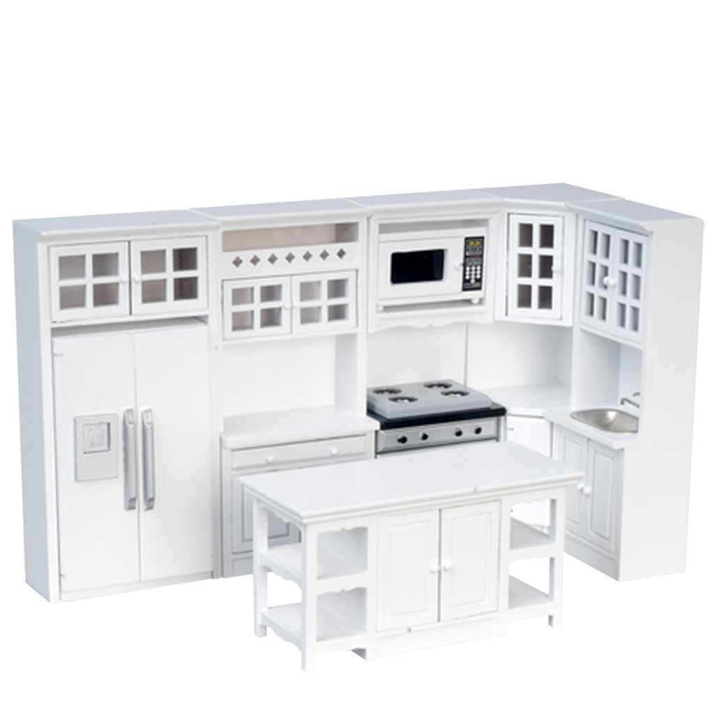 1 Inch Scale 8 Piece White Dollhouse Kitchen  Set  Real 