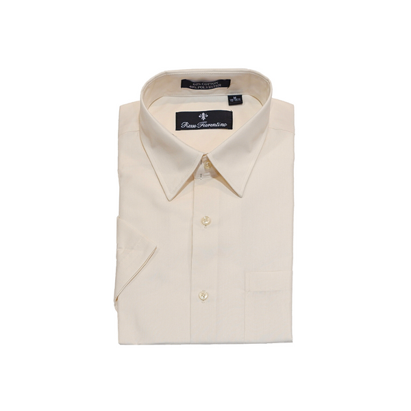 Cream Solid Short Sleeve Dress Shirt - Classic Fit