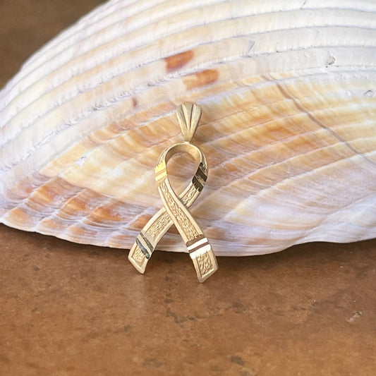 14KT Yellow Gold Cancer Awareness Ribbon Pendant Chain Necklace