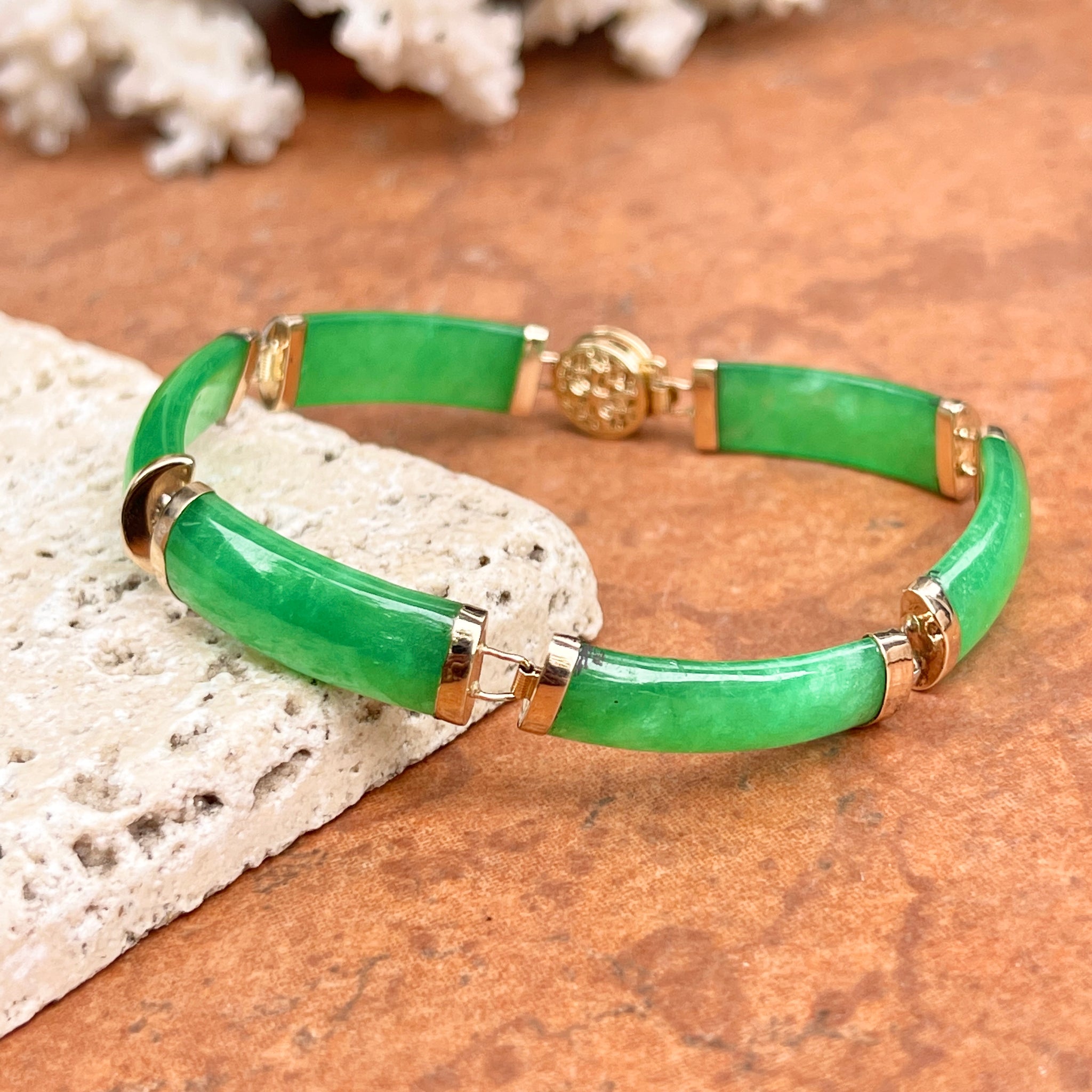 Vintage MultiColor Jade  14k Gold Bracelet  66mint Fine Estate Jewelry