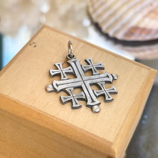 Sterling Silver Jerusalem Cross Charm Pendant, Crusader Cros