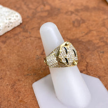 Load image into Gallery viewer, Estate 10KT Yellow Gold Pave CZ + Emerald Eye Tiger Cigar Band Ring