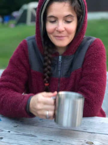 Michaline enjoying tea outdoors