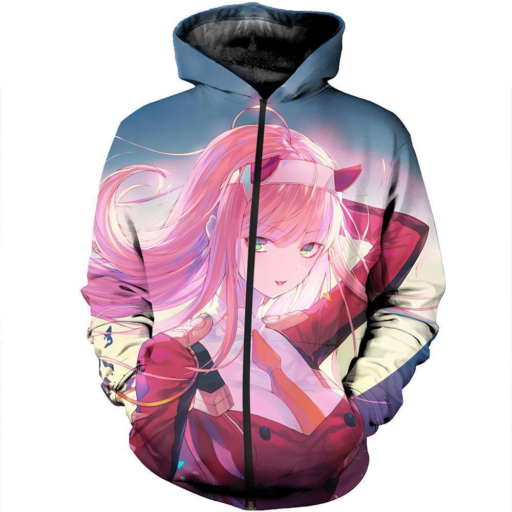 Darling in the Franxx Zip Up Hoodie - Busty Zero Two Zip Up Hoodie ...