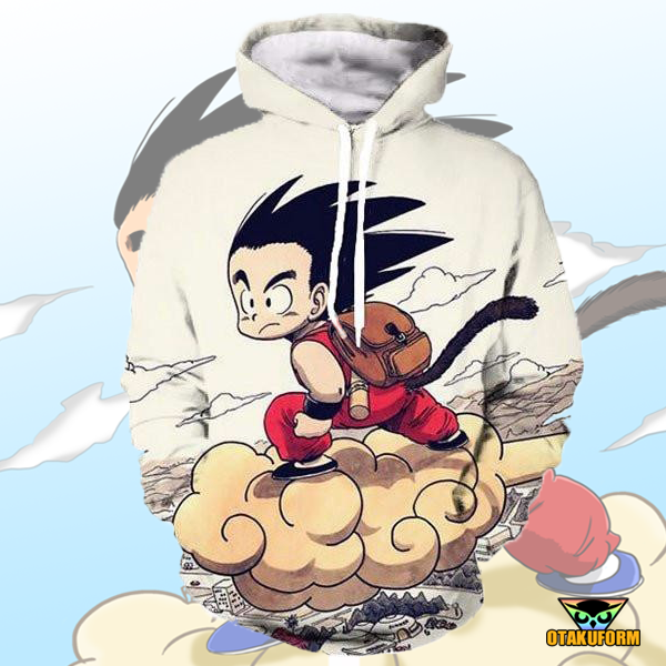 Dragon Ball Z Hoodie - Vintage Look with Kid Goku riding Cloud Nimbus Pullover Hoodie, Anime Inspired Shirt, Best Gift Ideas