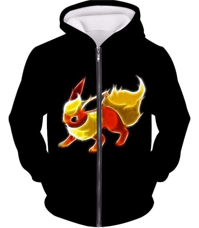 OtakuForm-OP T-Shirt Zip Up Hoodie / XXS Pokemon Fire Type Eevee Evolution Flareon Cool Black T-Shirt  - Pokemon T-Shirt