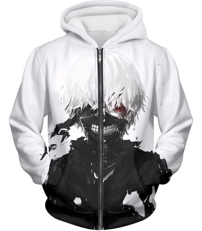 Tokyo Ghoul Cool Masked Ken Kaneki White Zip Up Hoodie - Anime Hoodie – OtakuForm