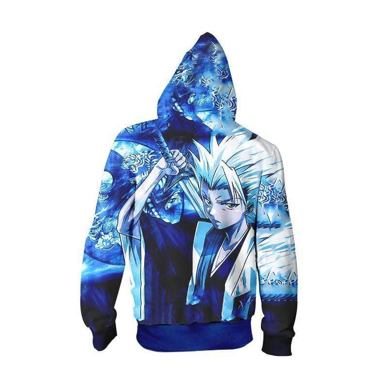 Toshiro Hitsugaya Blue Overlay 3D Zip Up Hoodie – Bleach Anime Hoodie – Dirban Store