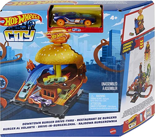 Hot Wheels City Toy Car Track Set Downtown Express Car Wash Playset with  1:64 Scale Car, Foam Roller & Drying Flaps