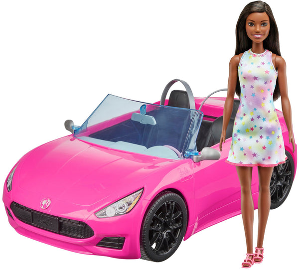 Barbie Convertible Toy Car, Bright Pink with Seatbelts and Rolling