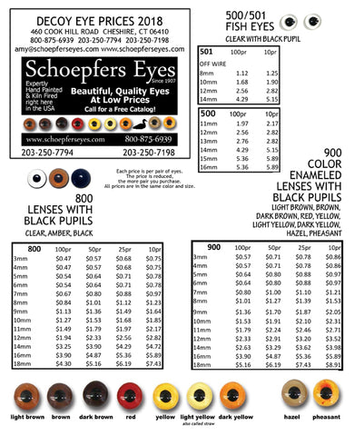Decoy Eye Chart Prices, Colors and Sizes  www.schoepferseyes.com
