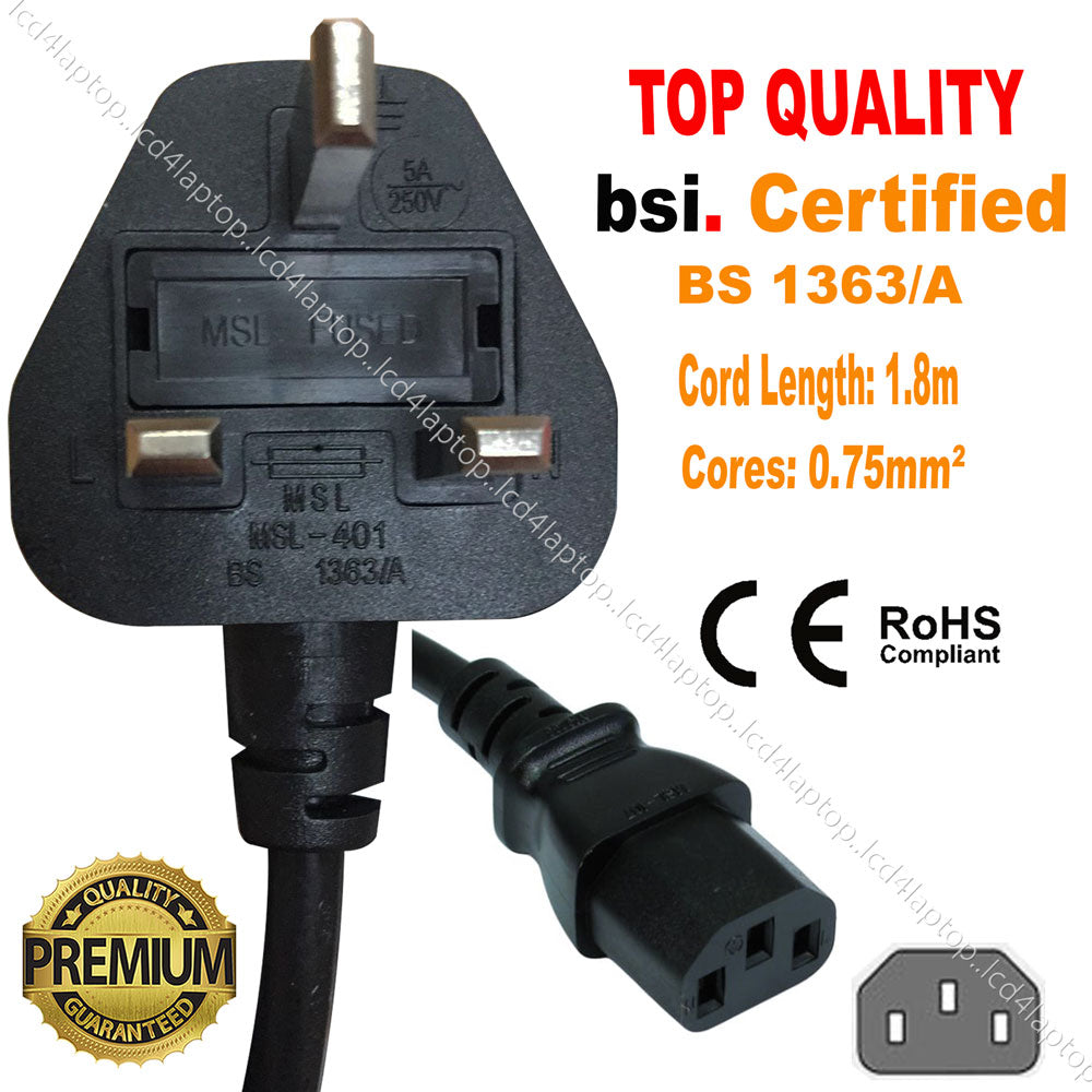 1.8m Mains Lead Cable Power Cord Plug For Pro 4 Pro) | Lcd4Laptop