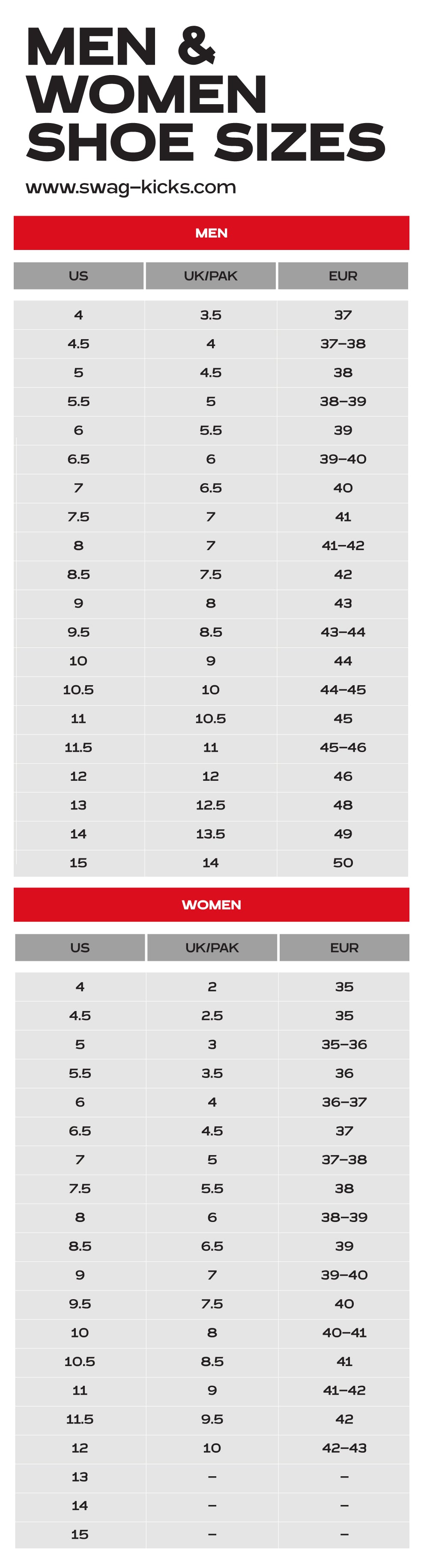 Footwear Size Chart